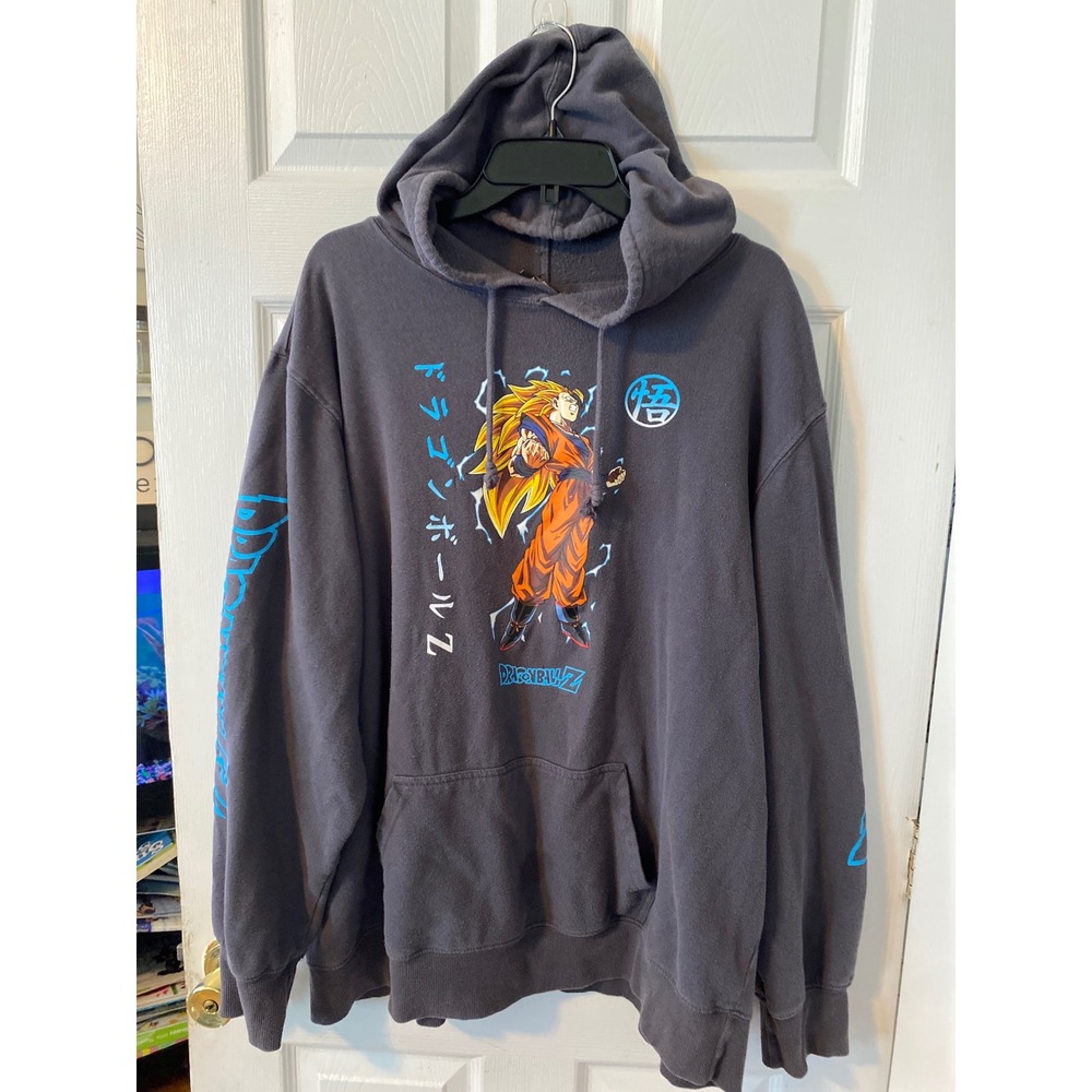 Dragon Ball Z Super Saiyan 3 Goku Hoodie Mens 3XL Gray Graphic Anime Sweatshirt